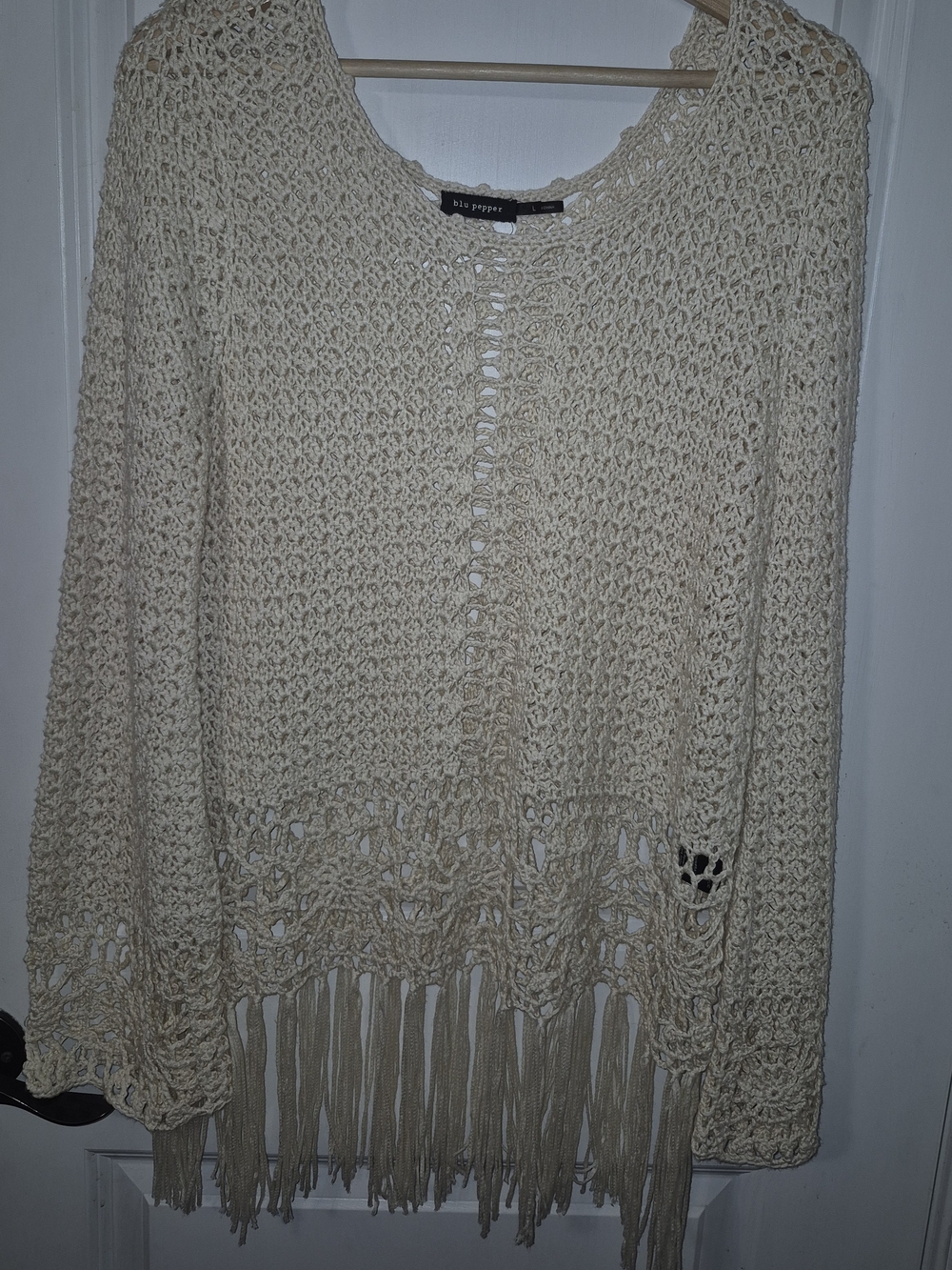 Blu Pepper Cream Crochet Bohemian Fringe Sweater